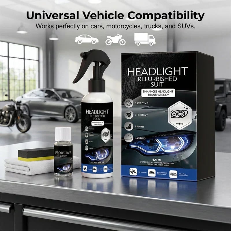 🎉🔆 Professional Car Headlight Restoration Kit – Removes yellowing & scratches, restores clarity & UV protection – easy DIY solution ✨