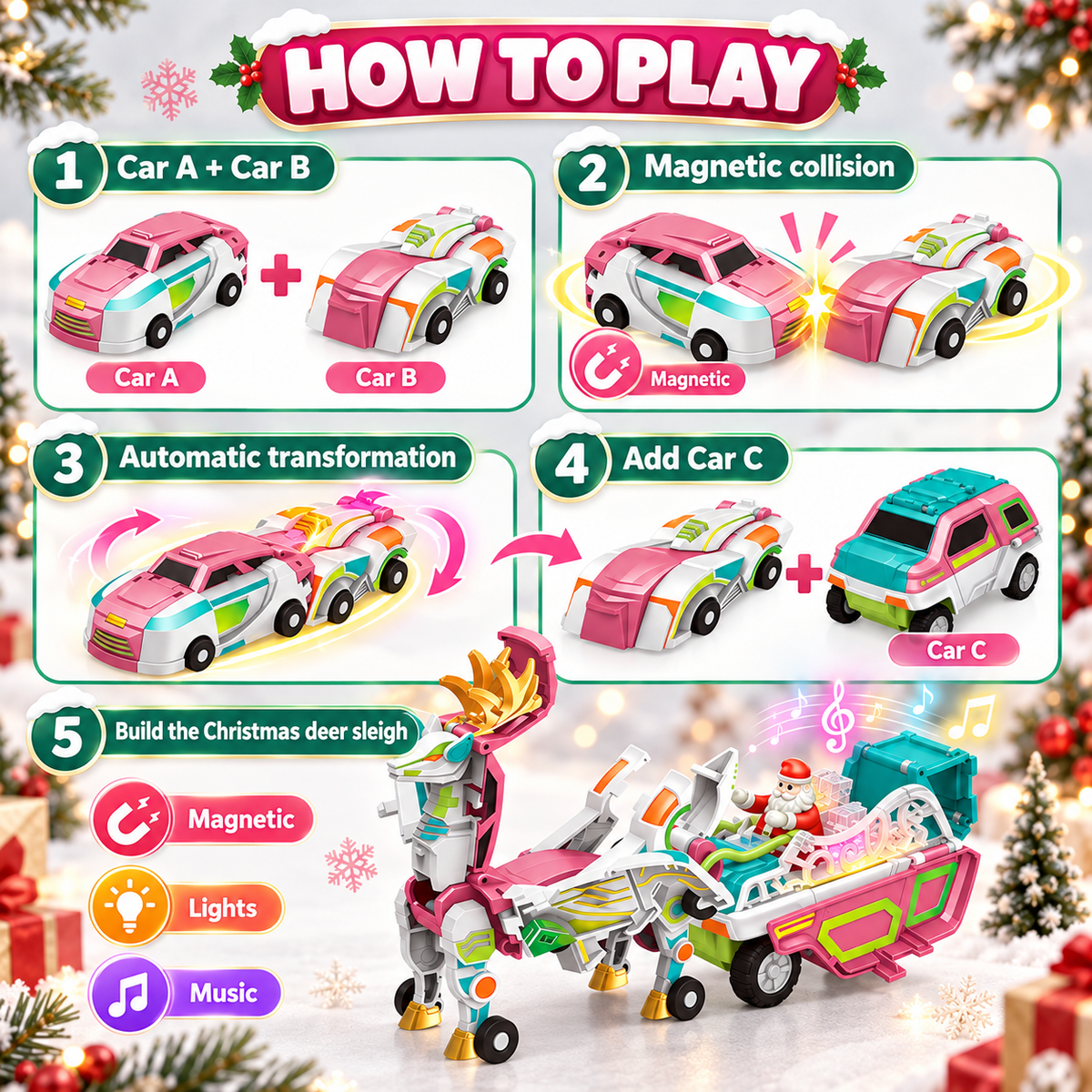 🎄🚗 3-in-1 Magnetic Transforming Christmas Car Set