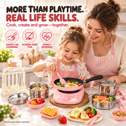 48-Piece Kids’ Mini Real-Cooking Kitchen Set with Electric Stove & Cookware