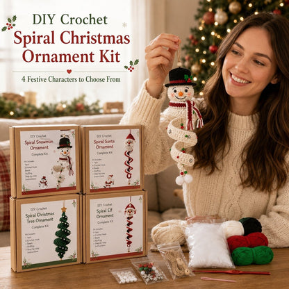 "🔥 LAST DAY 49% OFF – ☃️ Crochet Snowman Spiral Ornament DIY Kit | Complete Beginner-Friendly Set with Soft Yarn, Crochet Hook, Festive Beads, Snowflakes & Step-by-Step Guide 🧶🎄✨"