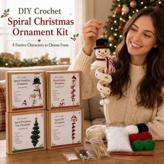 "🔥 LAST DAY 49% OFF – ☃️ Crochet Snowman Spiral Ornament DIY Kit | Complete Beginner-Friendly Set with Soft Yarn, Crochet Hook, Festive Beads, Snowflakes & Step-by-Step Guide 🧶🎄✨"