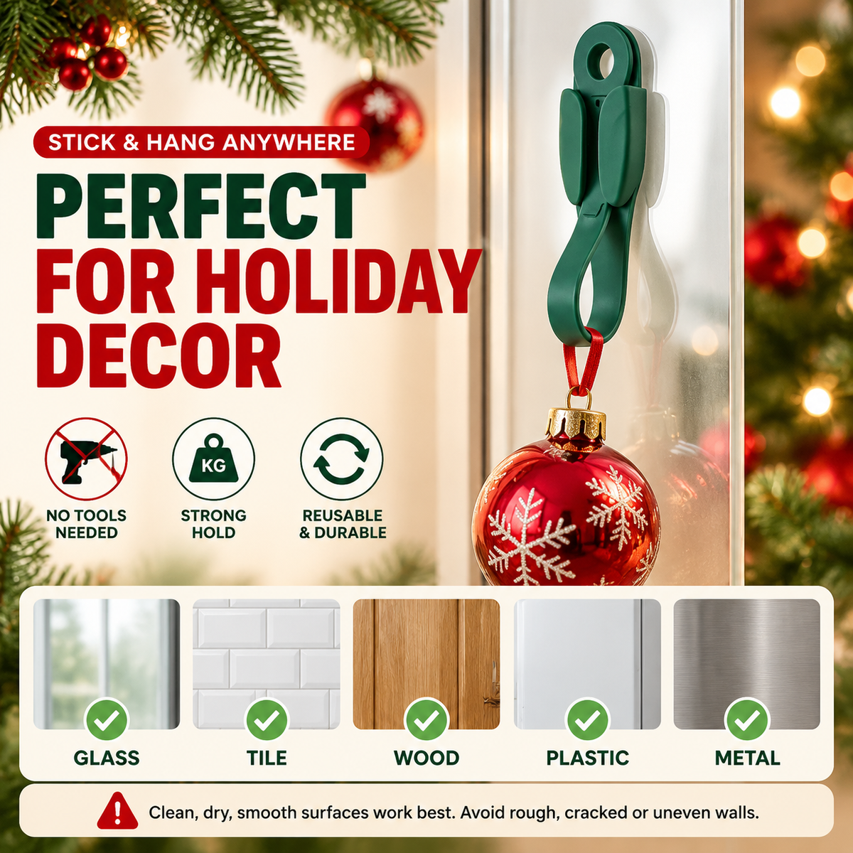🎅🎄12/24 Pack Reusable Silicone Adhesive Christmas Garland Hooks 7.87"