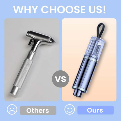🚙Emergency Car Window Breaker & Seatbelt Cutter – 2-in-1 escape tool. Tungsten steel head shatters glass, hidden cutter slices belts. Compact keychain size for every car! 🔨✅