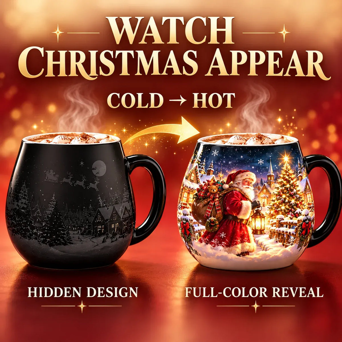 🎄Christmas Magic Heat-Reveal Mug | 350 mL Color-Changing Santa Village Cup ☕