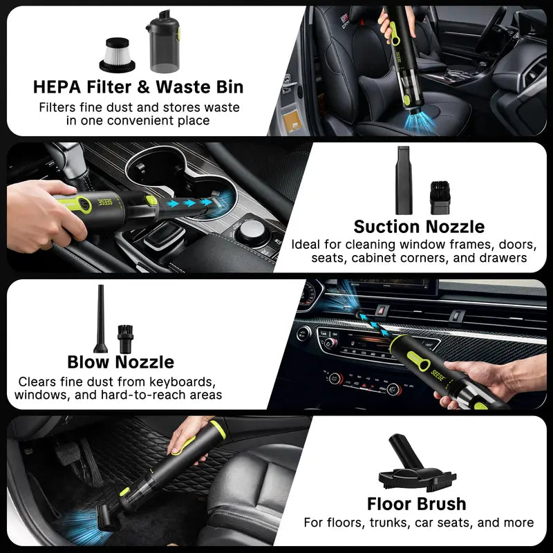 Car Vacuum Portable Cordless, 20000Pa 2 in 1 Vacuum Cleaner&Air Duster