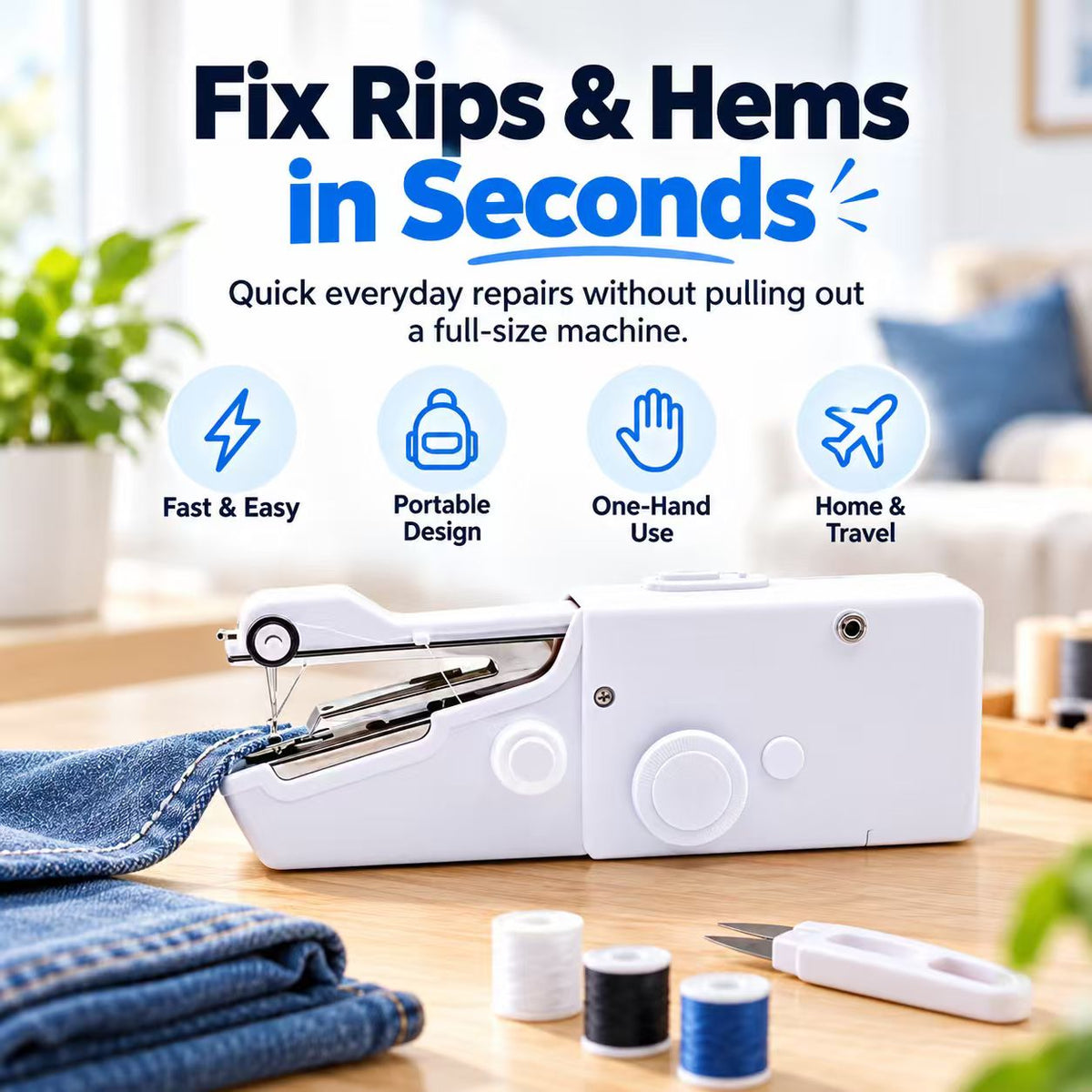 Portable Handheld Mini Sewing Machine – Compact Cordless Fabric Repair Tool for Clothes, Curtains & DIY Sewing