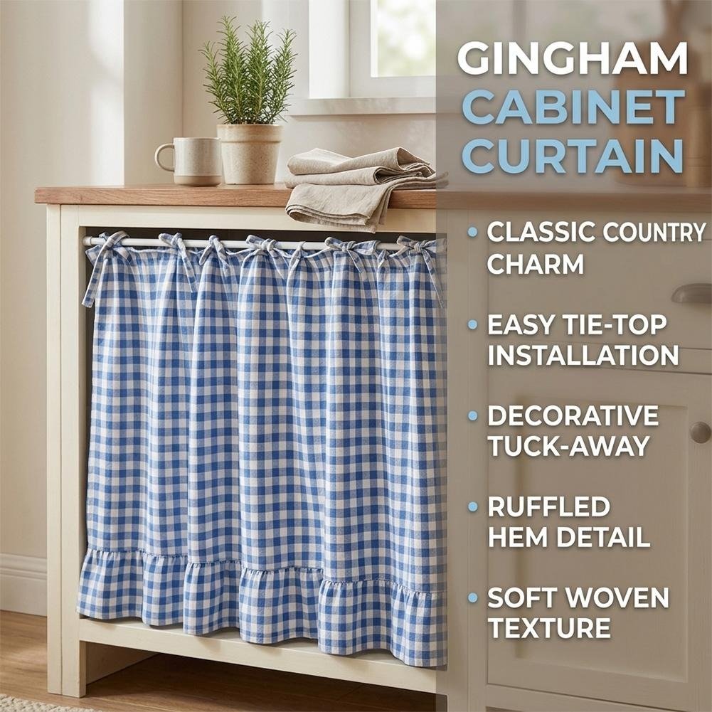 🏡✨ 2026 Farmhouse-Style Stove Curtain – Gingham Grid Ruffle-Edge Tier Curtains 🍽️