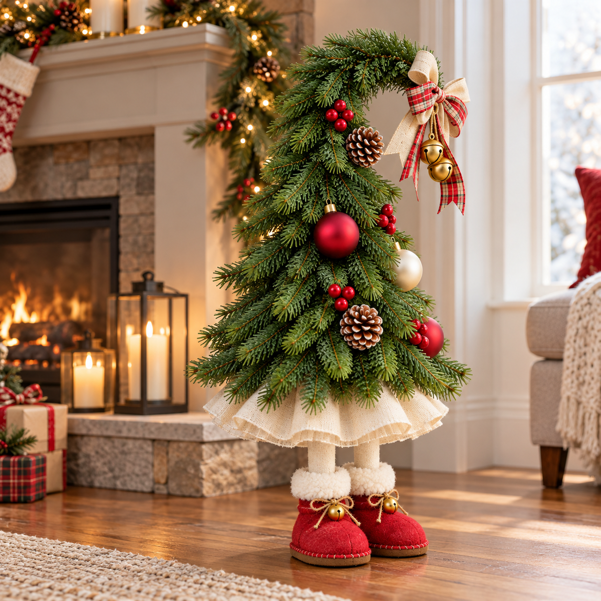 🎄 Whimsical Christmas Tree Gnome Decoration – Adorable Standing Holiday Decor with Red Boots & Festive Ornaments