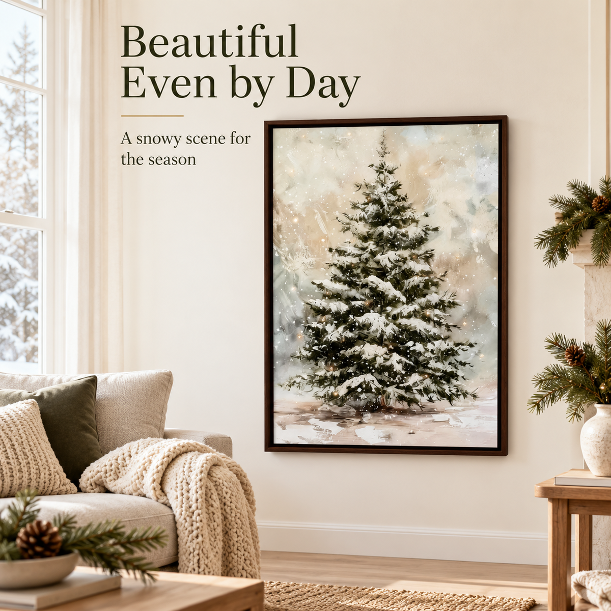 Light-Up Snowy Christmas Tree Wall Art – Framed Holiday Decor with Warm Twinkling Lights