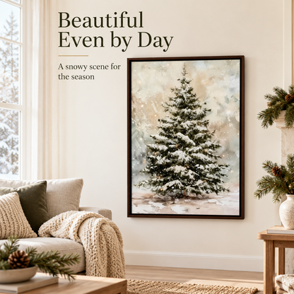 Light-Up Snowy Christmas Tree Wall Art – Framed Holiday Decor with Warm Twinkling Lights