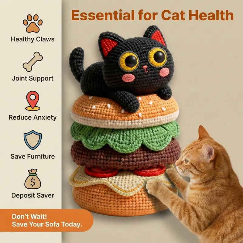 SmartWell Woven-Look Cat Scratcher Pad – Self-Adhesive Geometric Felt Furniture Protector with Bonus Toy
