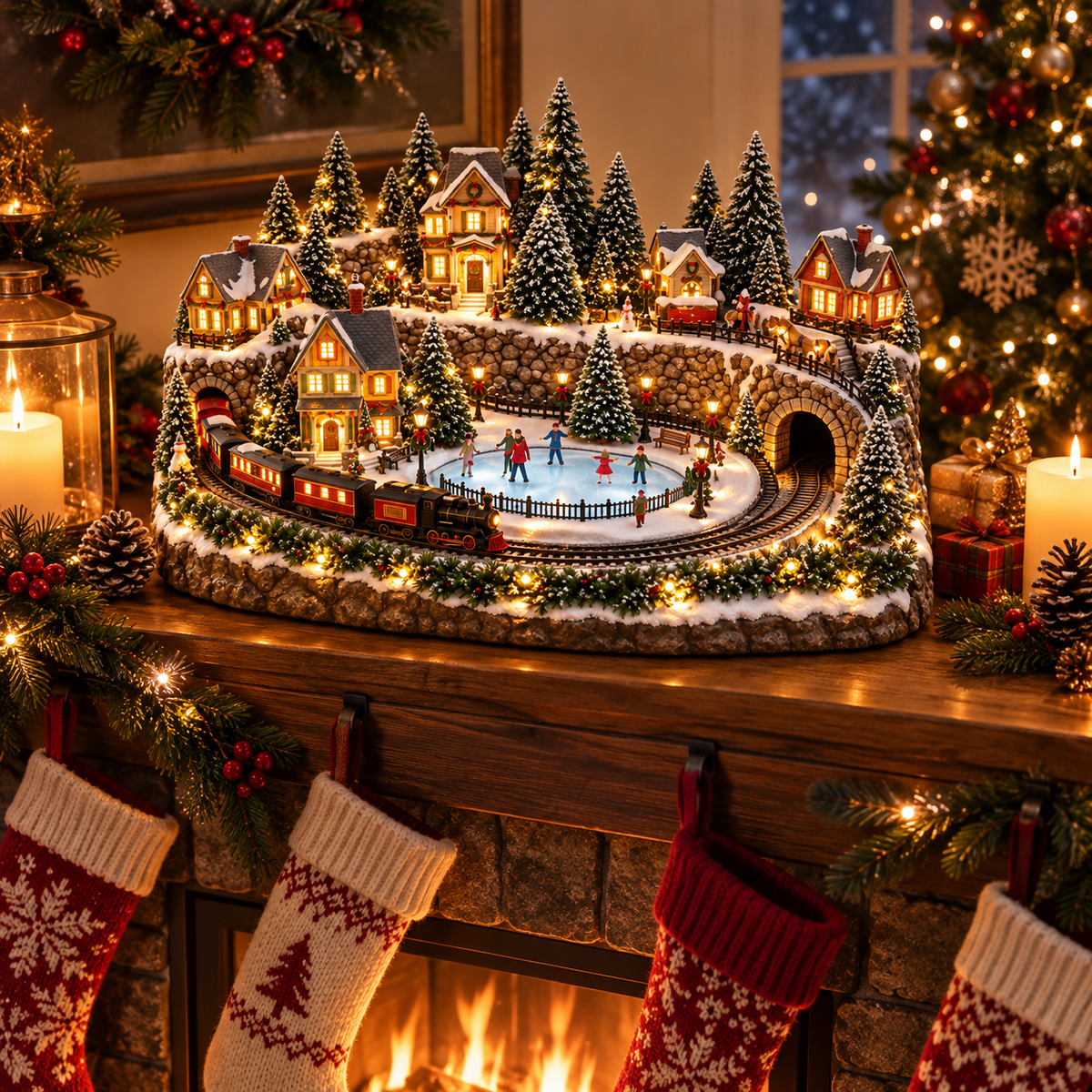 🎄 Animated Holiday Train & Ice Rink Scene