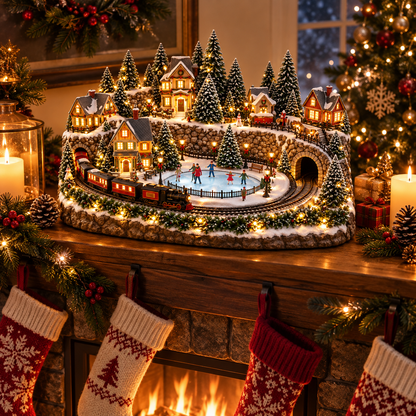 🎄 Animated Holiday Train & Ice Rink Scene