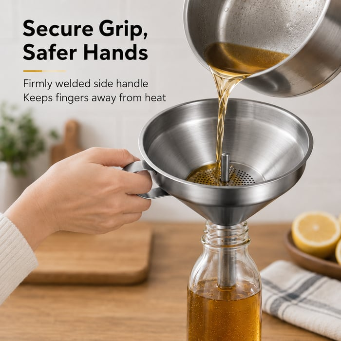 🍳✨ Heavy-Duty Stainless Steel Kitchen Funnel with Strainer Included 🥣