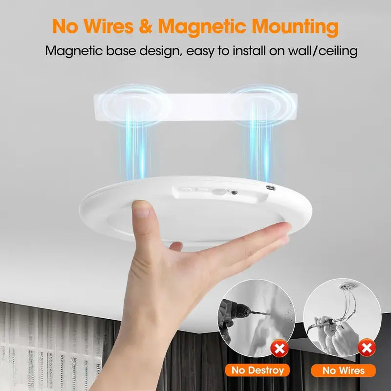 Rechargeable Motion Sensor Ceiling Light – Wireless Magnetic Mount, Remote Control & Adjustable LED Lighting