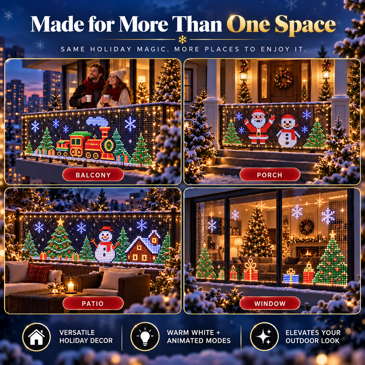🎄🏠 Smart RGB Pixel Curtain Lights – App-Controlled Animated Holiday Display for Balcony & Window Decor-1.6m*1.6m