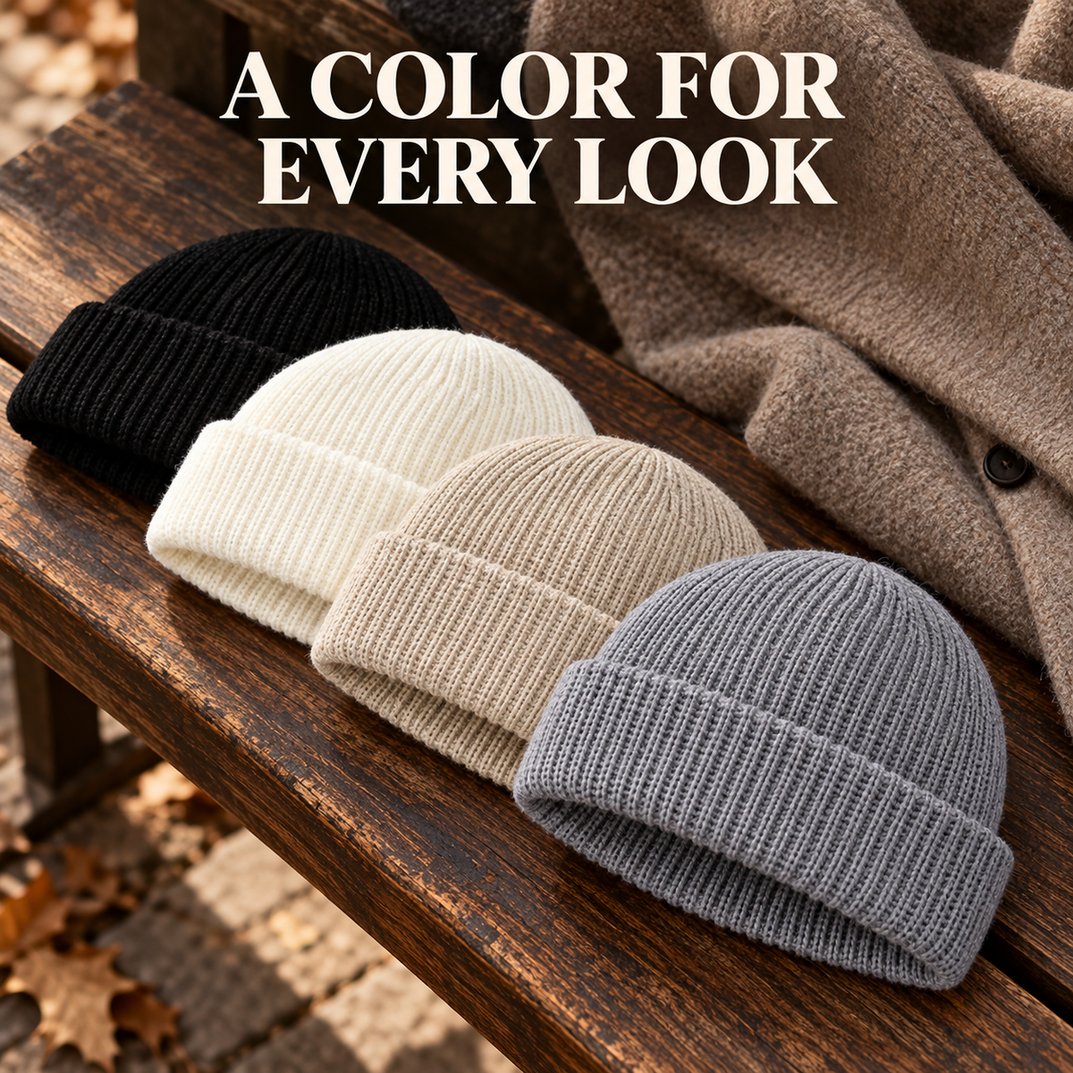 Men’s Cuffed Knit Beanie – Solid Color Everyday Hat for Fall & Winter