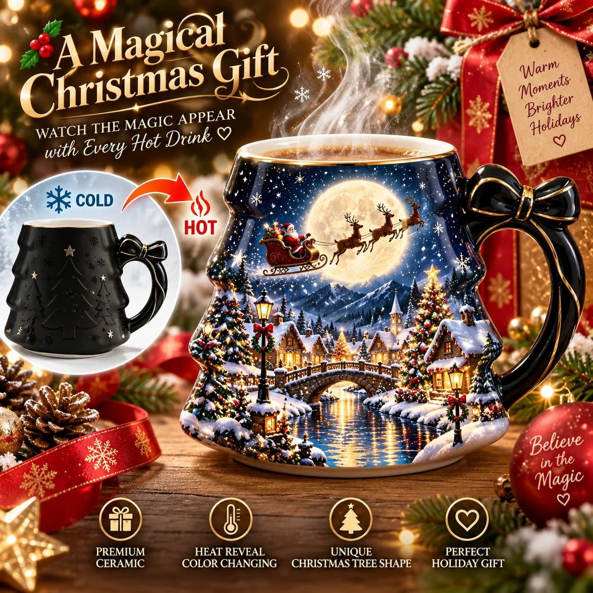 ⏳ Letzter Tag: 49 % Rabatt – 🎄 Weihnachtszauber-Tasse mit Thermo-Effekt | 350 ml Farbwechsel-Tasse „Weihnachtsdorf“ ☕