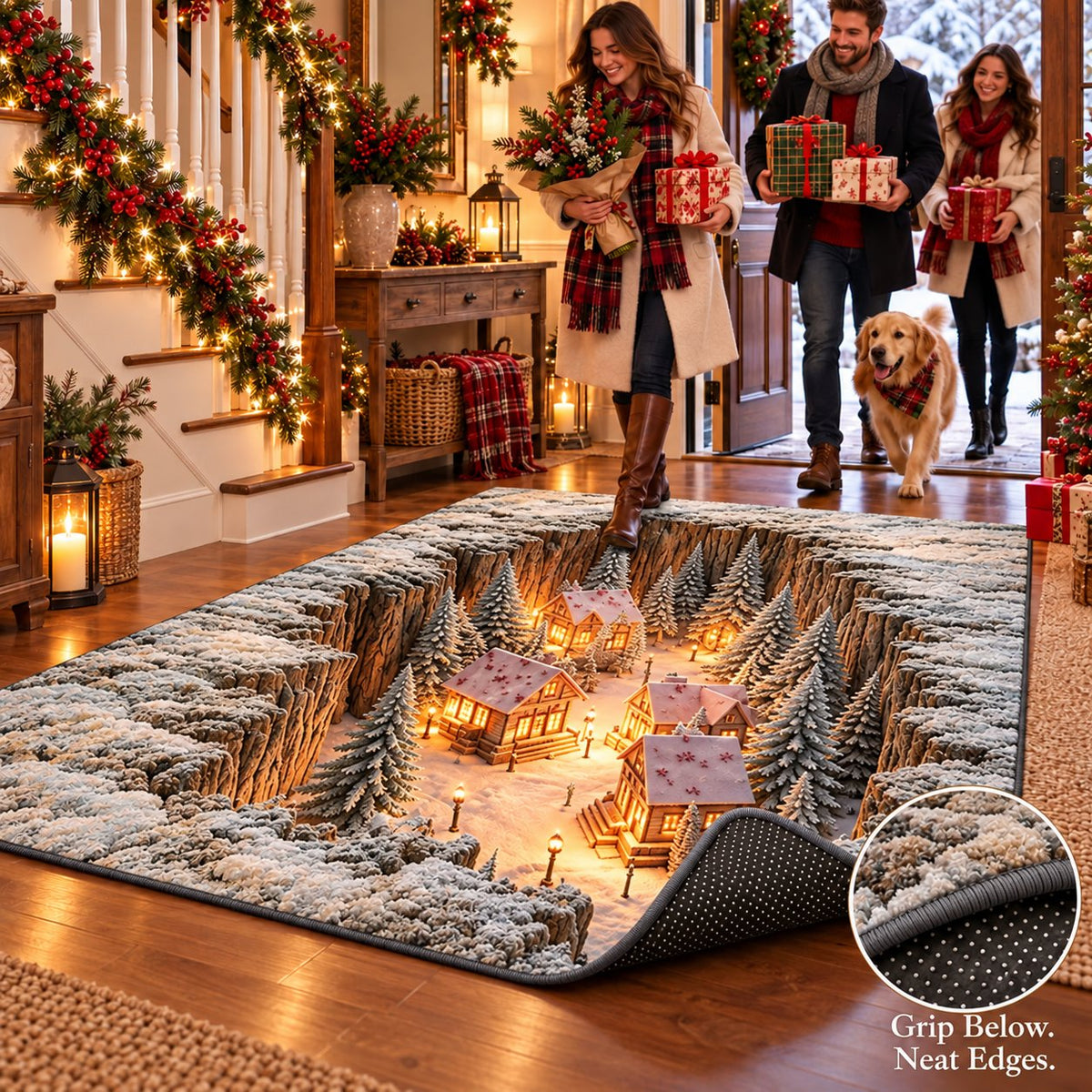 ☘️🎀Optical Illusion Christmas Scene Rug | Bring A Hidden Winter Village