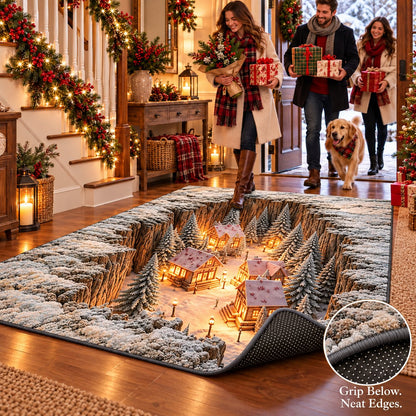 ☘️🎀Optical Illusion Christmas Scene Rug | Bring A Hidden Winter Village