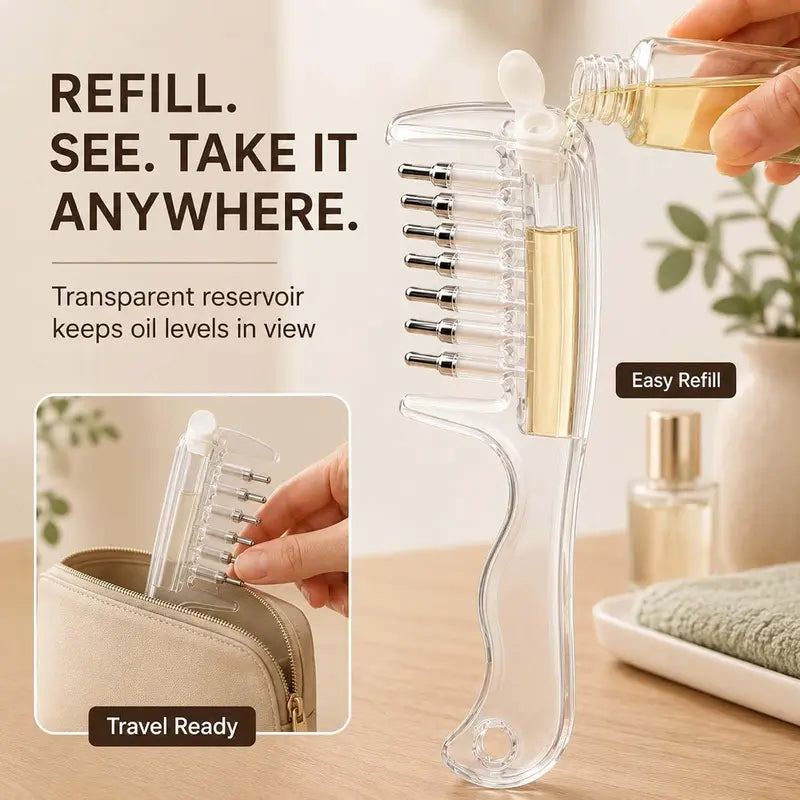 Refillable scalp liquid applicator comb