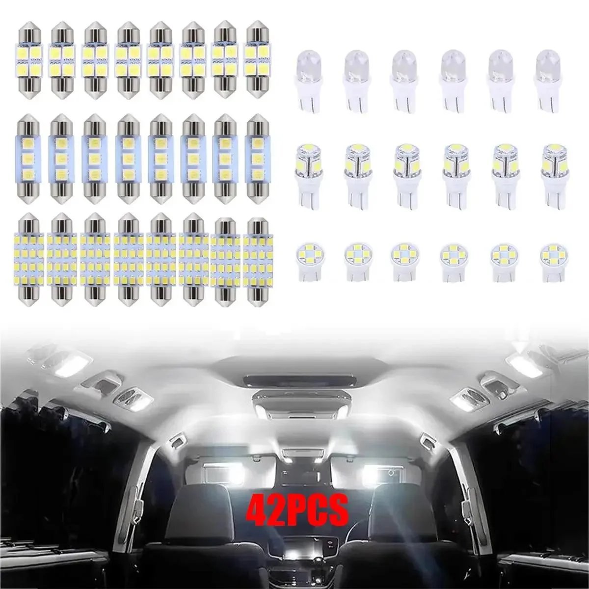💯 Super Bright White Interior Car Lights Kit Set