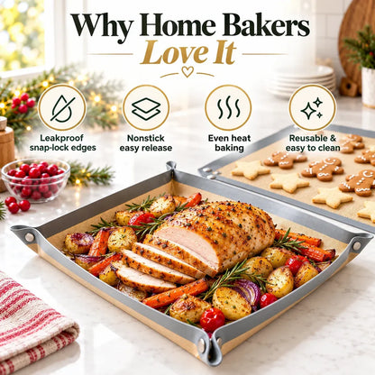 2 Pack Snap-Lock Silicone Baking Mat -2in-1 Nonstick Oven Liner & RaisedEdge Roasting Mat