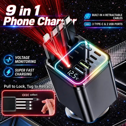 ⭐⭐120W 4-in-1 Power Hub with Galaxy Star Projector & Retractable Cables