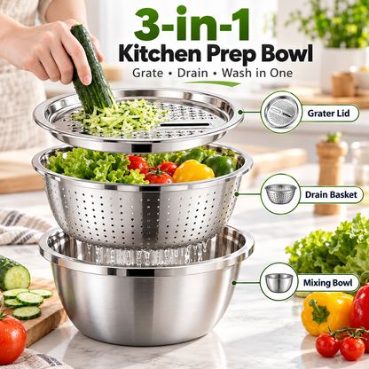 Set Ciotola Multifunzione 3 in 1 in Acciaio Inox 🥣