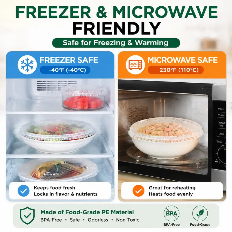 🍽️ Elastic Stretch Bowl Covers 🔁Disposable Microwave Safe Food Storage Covers