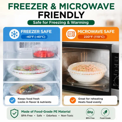 🍽️ Elastic Stretch Bowl Covers 🔁Disposable Microwave Safe Food Storage Covers