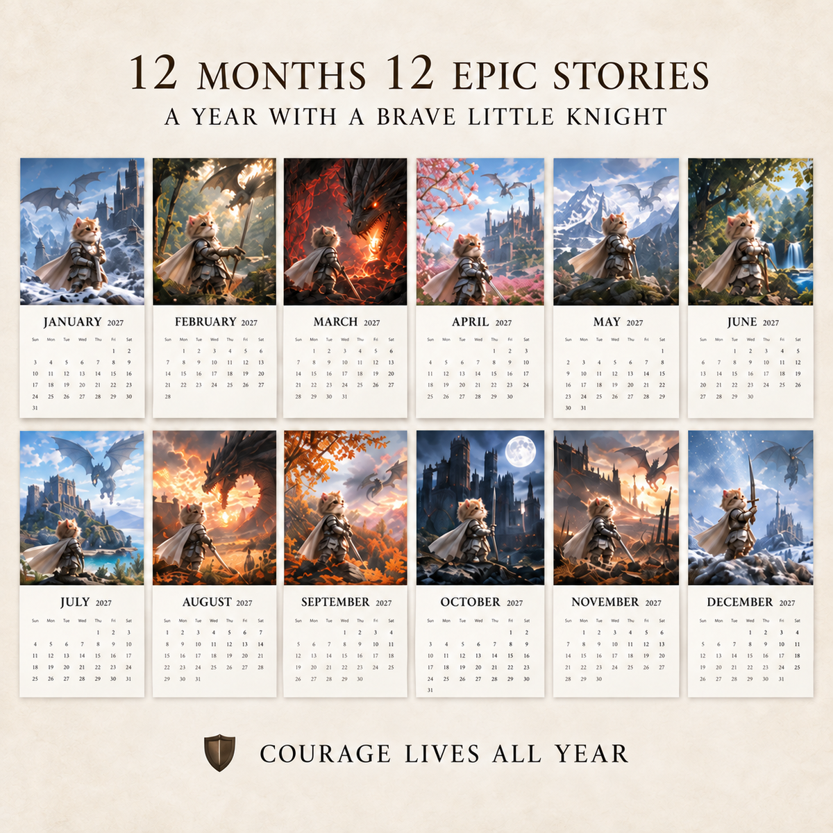 🐱⚔️ 2027 Knight Cat vs. the Dragon Calendar 🐉