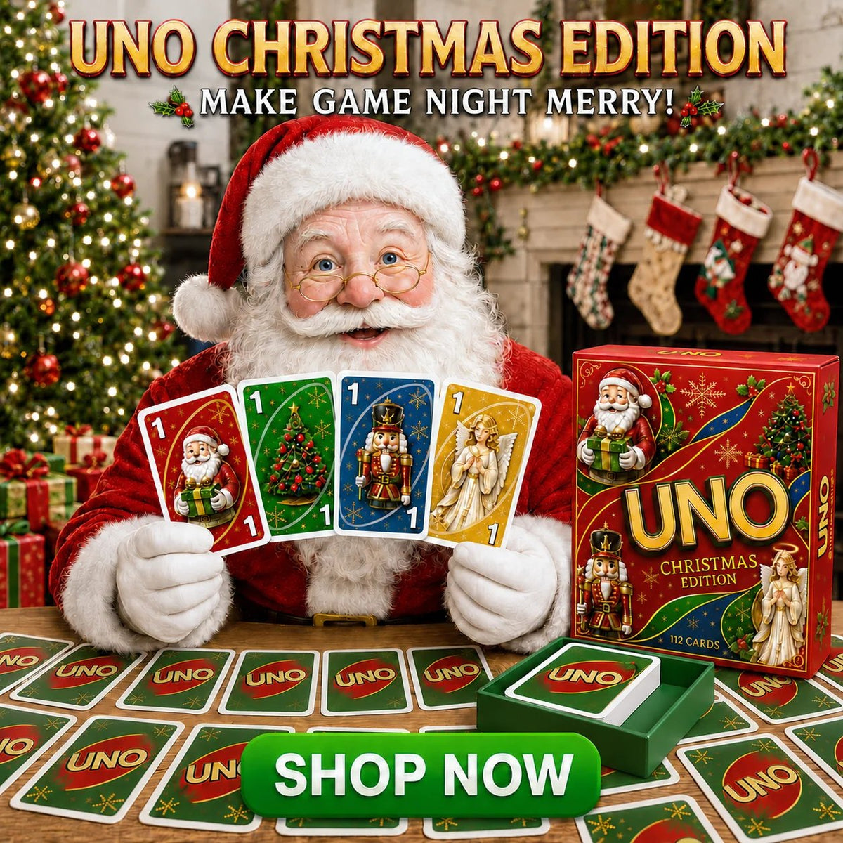 🔥🔥Last Day 50% OFF🎉-🃏UNO Christmas Edition🎄 Holiday Family Card Game with 112 Festive Cards