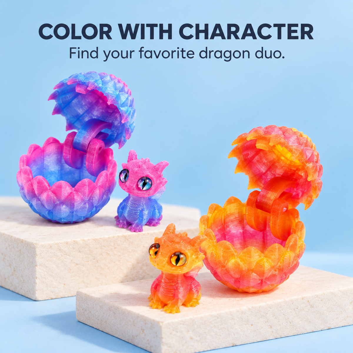 🐉🐉3D-Printed Dragon Egg & Baby Dragon Set – Colorful Opening Egg Collectible & Desk Decor