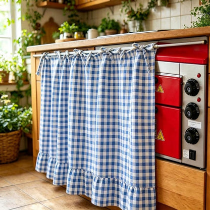🏡✨ 2026 Farmhouse-Style Stove Curtain – Gingham Grid Ruffle-Edge Tier Curtains 🍽️
