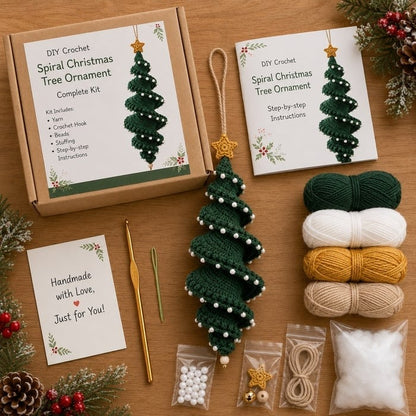 "🔥 LAST DAY 49% OFF – ☃️ Crochet Snowman Spiral Ornament DIY Kit | Complete Beginner-Friendly Set with Soft Yarn, Crochet Hook, Festive Beads, Snowflakes & Step-by-Step Guide 🧶🎄✨"
