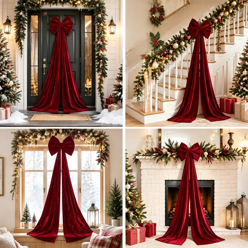 🎀🎄 6.5ft Giant Burgundy Velvet Christmas Bow – Festive Décor for Trees, Windows & Walls ✨✨