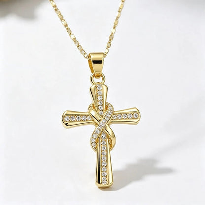 ✨💎 Women's Sparkling Twisted Knot Cross Pendant Necklace ✝️