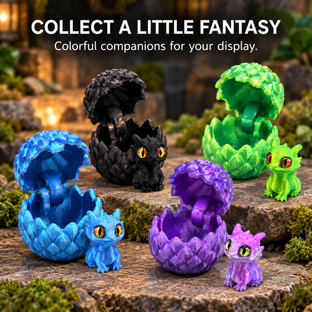 🐉🐉3D-Printed Dragon Egg & Baby Dragon Set – Colorful Opening Egg Collectible & Desk Decor