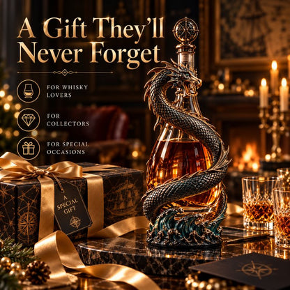 Leviathan Coil Dragon Decanter™ — Whiskey Decanter with Compass Stopper & Sculpted Dragon Design(No liquid included）