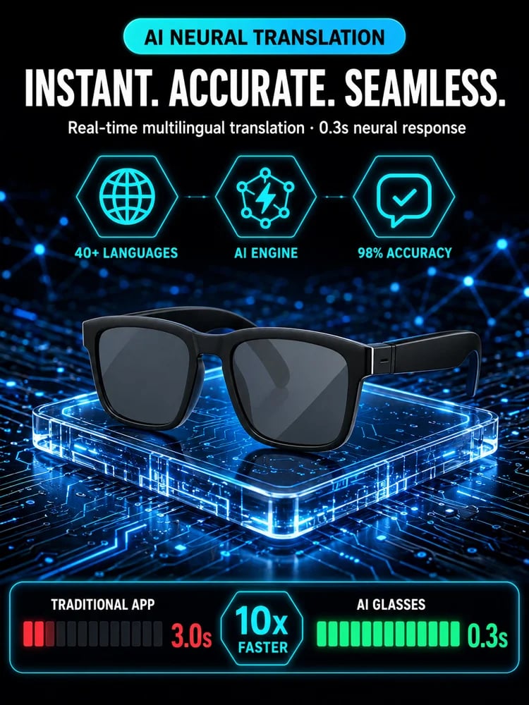 🔥Al Smart Glasses: 100%Offline Translation Zoom & Explore Smarter.
