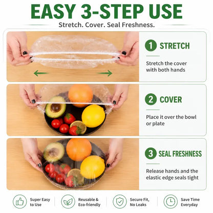 🍽️ Elastic Stretch Bowl Covers 🔁Disposable Microwave Safe Food Storage Covers