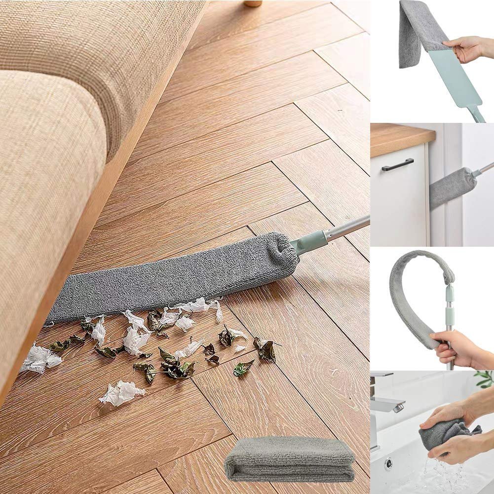 Retractable Microfiber Dusting Brush – 2-in-1 Crevice Cleaner with 2 Washable Dusting Cloths