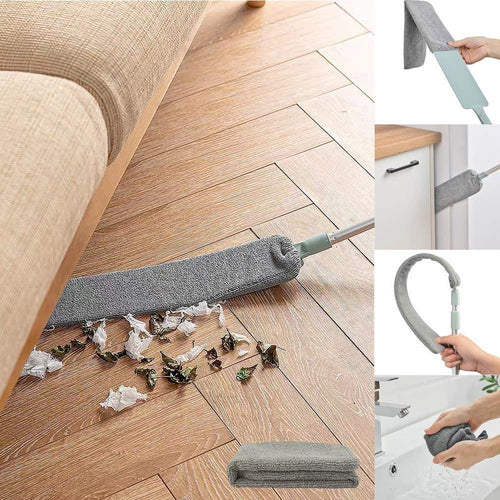 Retractable Microfiber Dusting Brush – 2-in-1 Crevice Cleaner with 2 Washable Dusting Cloths