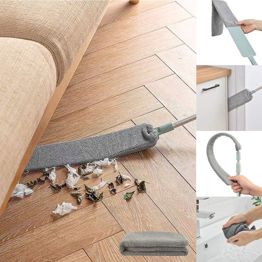 Retractable Microfiber Dusting Brush – 2-in-1 Crevice Cleaner with 2 Washable Dusting Cloths