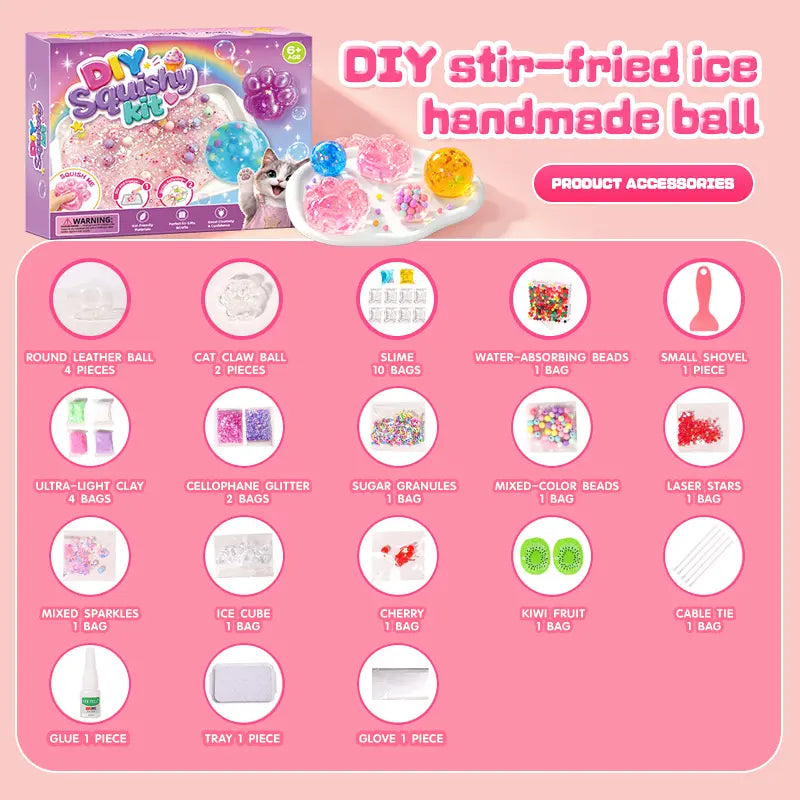 🐾✨ Kawaii DIY Cat Paw Squishy Kit – Soft Mochi Texture Stress Relief Toy 😌
