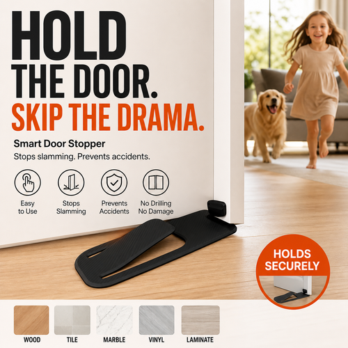 4-Pack Door Stopper Protector –  No-drill, residue-free & holds doors open. Safe & simple – stock up & save! 🏠✅