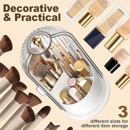 ✨✨Dustproof Acrylic Organizer with Cover – 360° Rotating Storage for Makeup Brushes, Toothbrushes & Pens