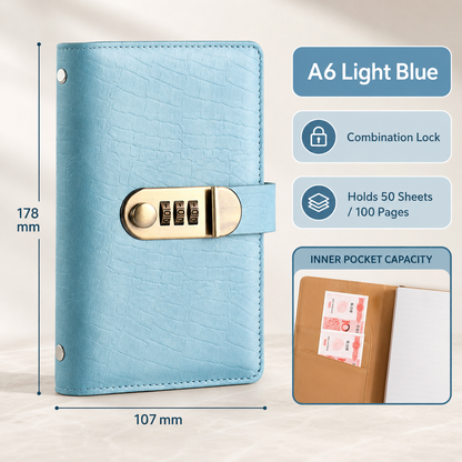 💰🔒 A6 PU Leather Savings Binder – 100 Clear Pockets & Resettable Combination Lock ✨