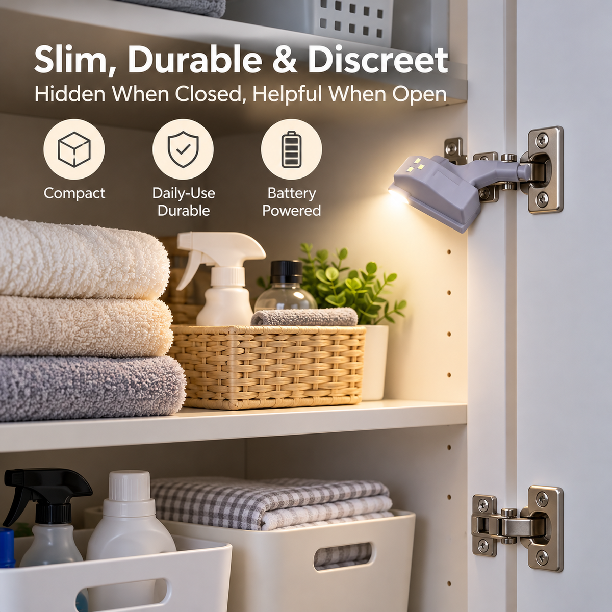 💡💡Smart Motion Sensor LED Hinge Light – Auto-On Cabinet Lighting for Wardrobes, Kitchen Cabinets & Shoe Storage